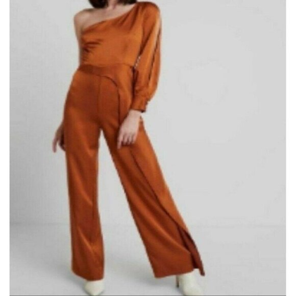 Foxiedox Rust Winter Satin Jumpsuit Bishop Sleeve NWT MEDIUM - Picture 2 of 4